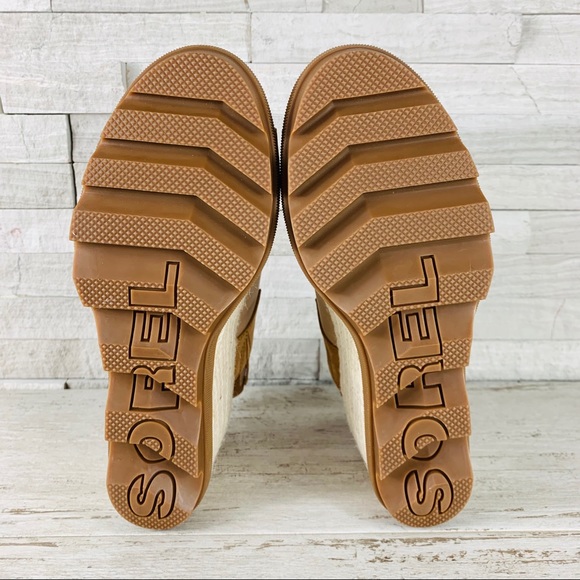 SOREL JOANIE II CAMEL LEATHER JUTE WEDGE SANDAL - Picture 8 of 14